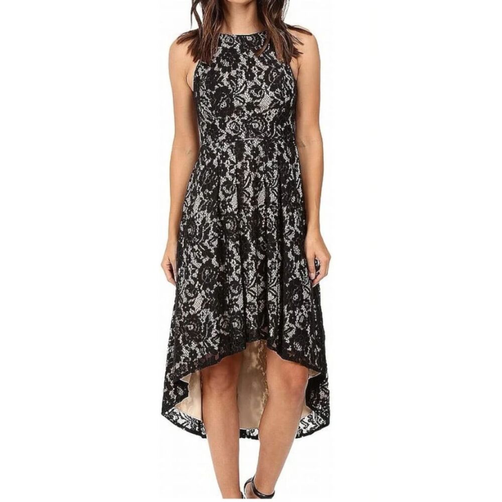 Aidan Mattox Lace Hi Lo Dress - Black Ivory 2